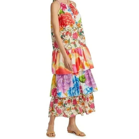 NWT Farm Rio White Mixed Prints Tiered Maxi Dress Tropical Cotton Size Small - Picture 5 of 13